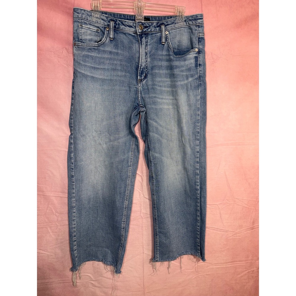 Silver Jeans Co Womens Medium Wash Raw Hem Straight Leg Denim Crop Jeans Size 34